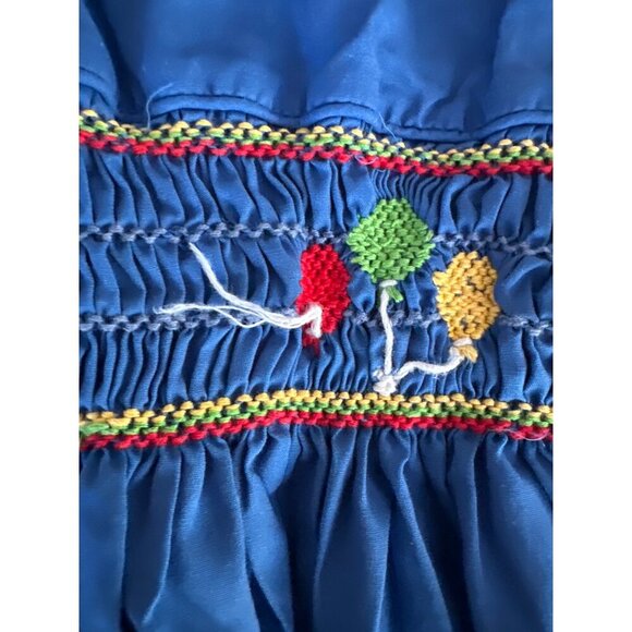Polly Flinders Smocked Toddler Dress T4 Blue Long Sleeve Balloon Motif - Picture 2 of 5